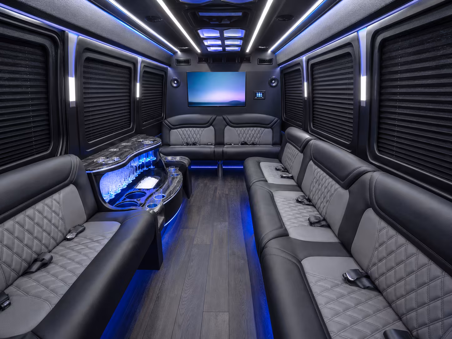 danbury 25 passenger party bus interior